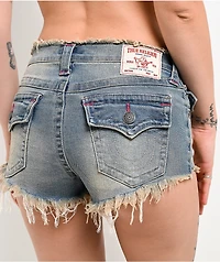 True Religion Spicy High Rise Foldover Flap Sunset Fade Wash Shorts