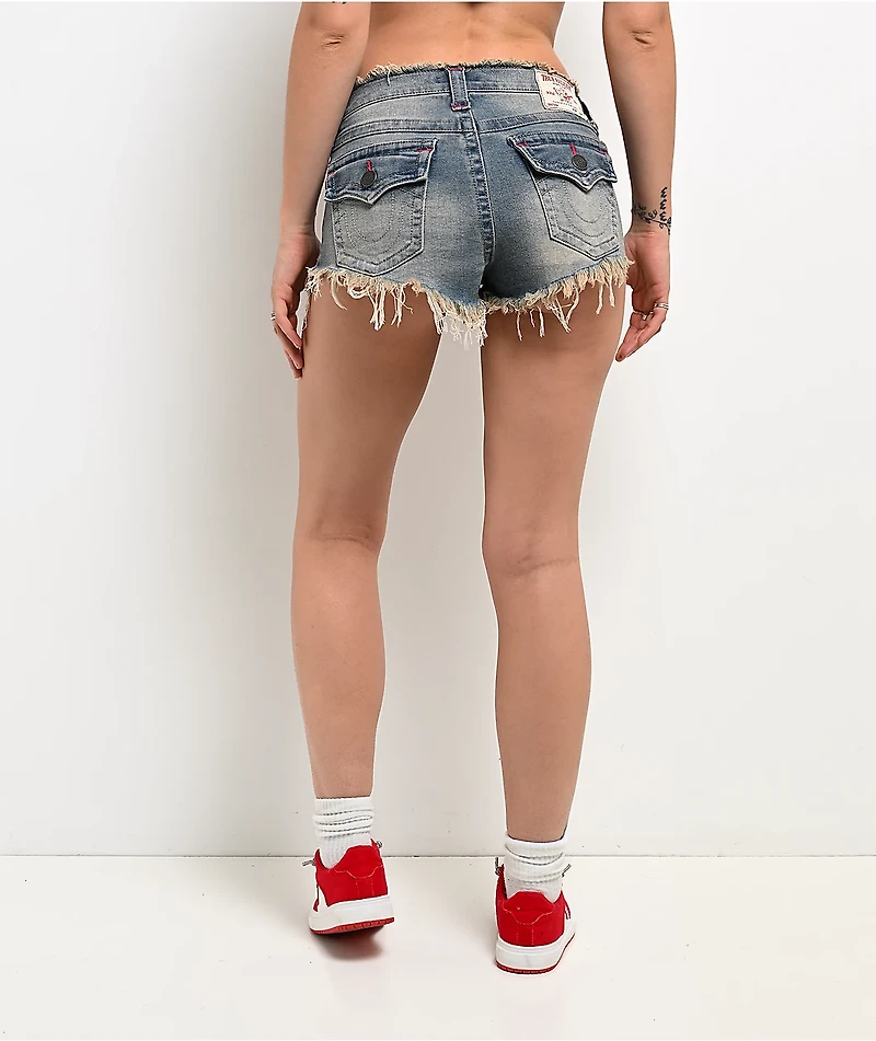 True Religion Spicy High Rise Foldover Flap Sunset Fade Wash Shorts