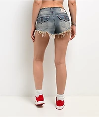 True Religion Spicy High Rise Foldover Flap Sunset Fade Wash Shorts