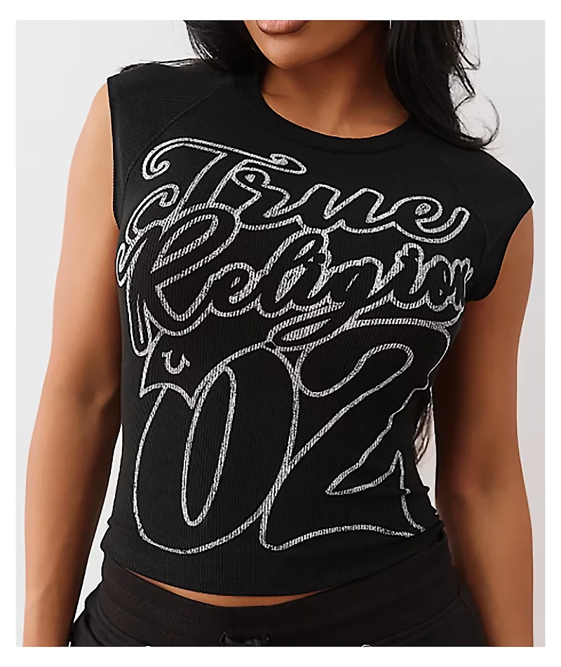 True Religion Sporty Black Ribbed Raglan T-Shirt