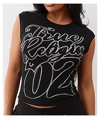True Religion Sporty Black Ribbed Raglan T-Shirt