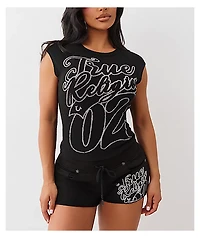 True Religion Sporty Black Ribbed Raglan T-Shirt