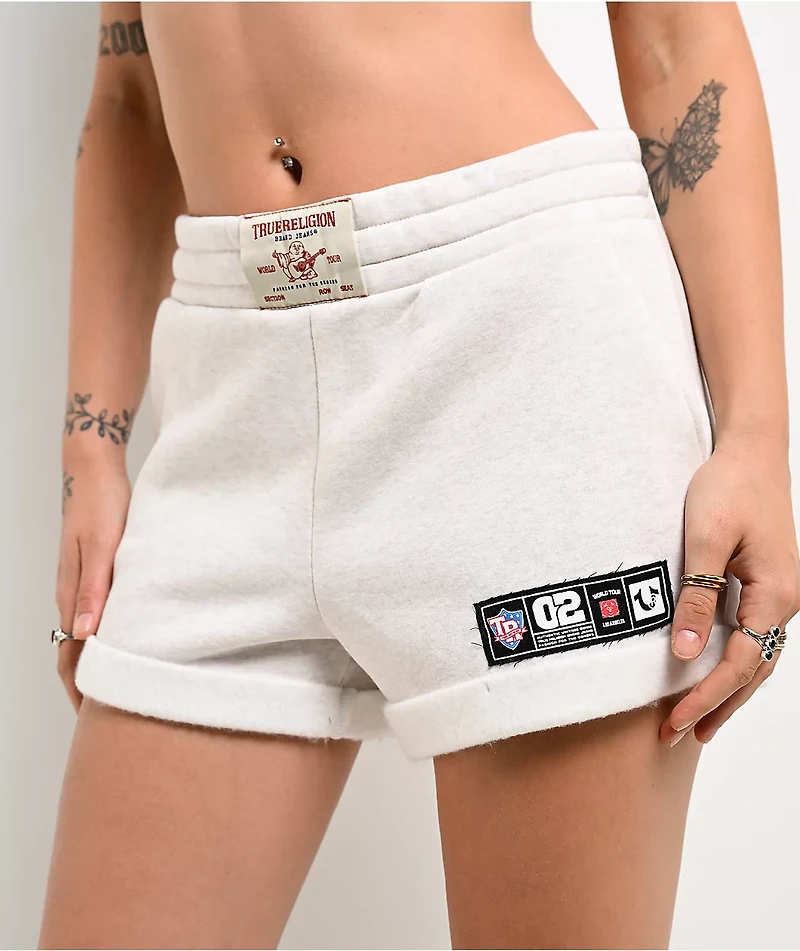 True Religion Sporty Patch Heather Oatmeal Sweat Shorts