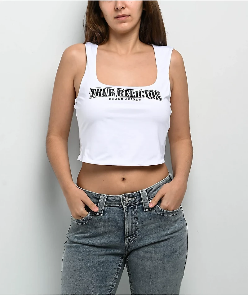 True Religion Square Neck White Crop Tank Top