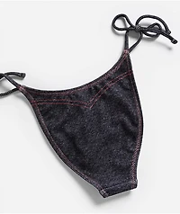 True Religion Stitching Logo Blue High Leg Bikini Bottom