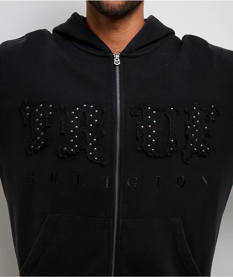 True Religion Studded Logo Black Wash Zip Hoodie