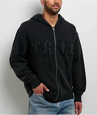 True Religion Studded Logo Black Wash Zip Hoodie