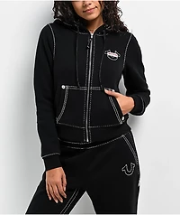 True Religion Super T Fleece Black Crop Zip Hoodie