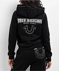True Religion Super T Fleece Black Crop Zip Hoodie