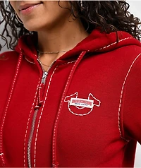 True Religion Super T Fleece Ruby Red Crop Zip Hoodie