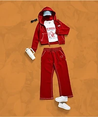 True Religion Super T Fleece Ruby Red Crop Zip Hoodie
