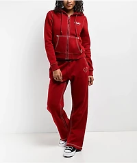 True Religion Super T Fleece Ruby Red Crop Zip Hoodie