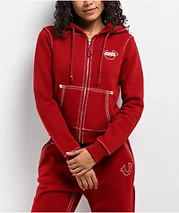 True Religion Super T Fleece Ruby Red Crop Zip Hoodie