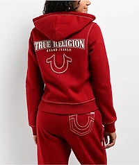 True Religion Super T Fleece Ruby Red Crop Zip Hoodie