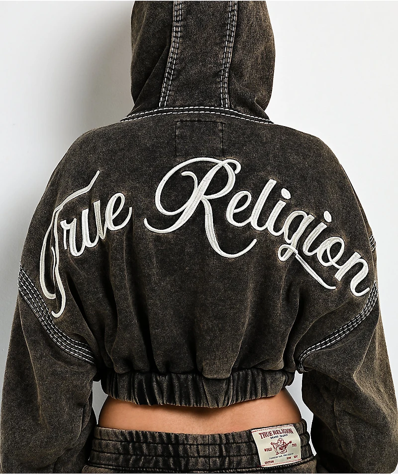 True Religion Super T Rust Brown Wash Crop Zip Hoodie
