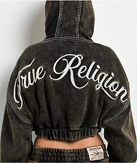 True Religion Super T Rust Brown Wash Crop Zip Hoodie