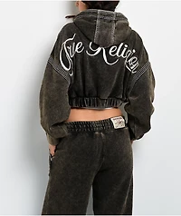 True Religion Super T Rust Brown Wash Crop Zip Hoodie