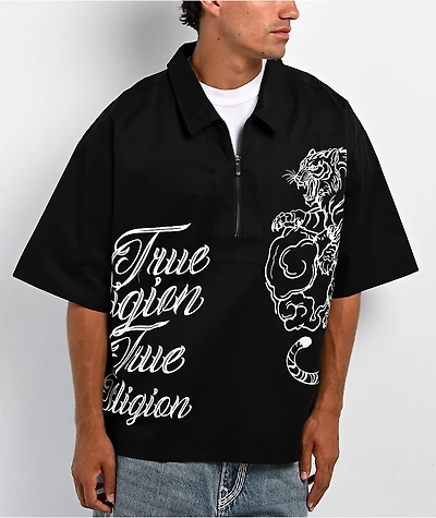 True Religion Tiger Black Half Zip Work Shirt