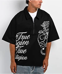 True Religion Tiger Black Half Zip Work Shirt