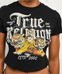 True Religion Tiger Rhinestone Black Crop T-Shirt