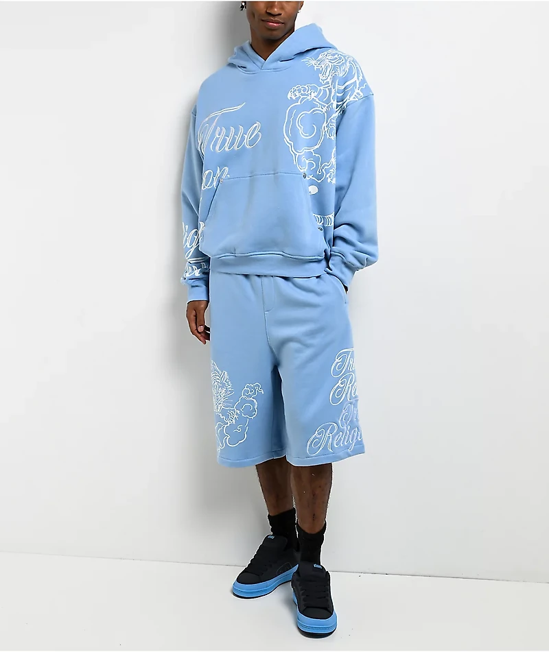 True Religion Tiger Script Blue Hoodie