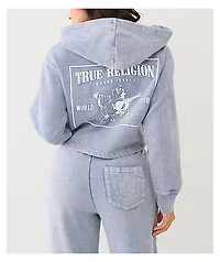 True Religion V Notch Blue Fog Wash Crop Hoodie