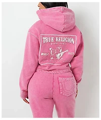 True Religion V Notch Very Berry Pink Wash Crop Hoodie