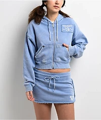 True Religion Vintage Blue Wash Crop Zip Hoodie