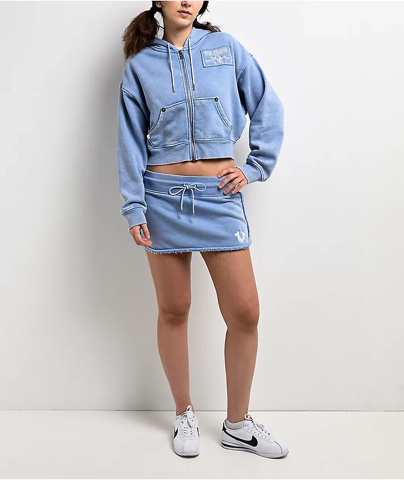 True Religion Vintage Blue Wash Crop Zip Hoodie