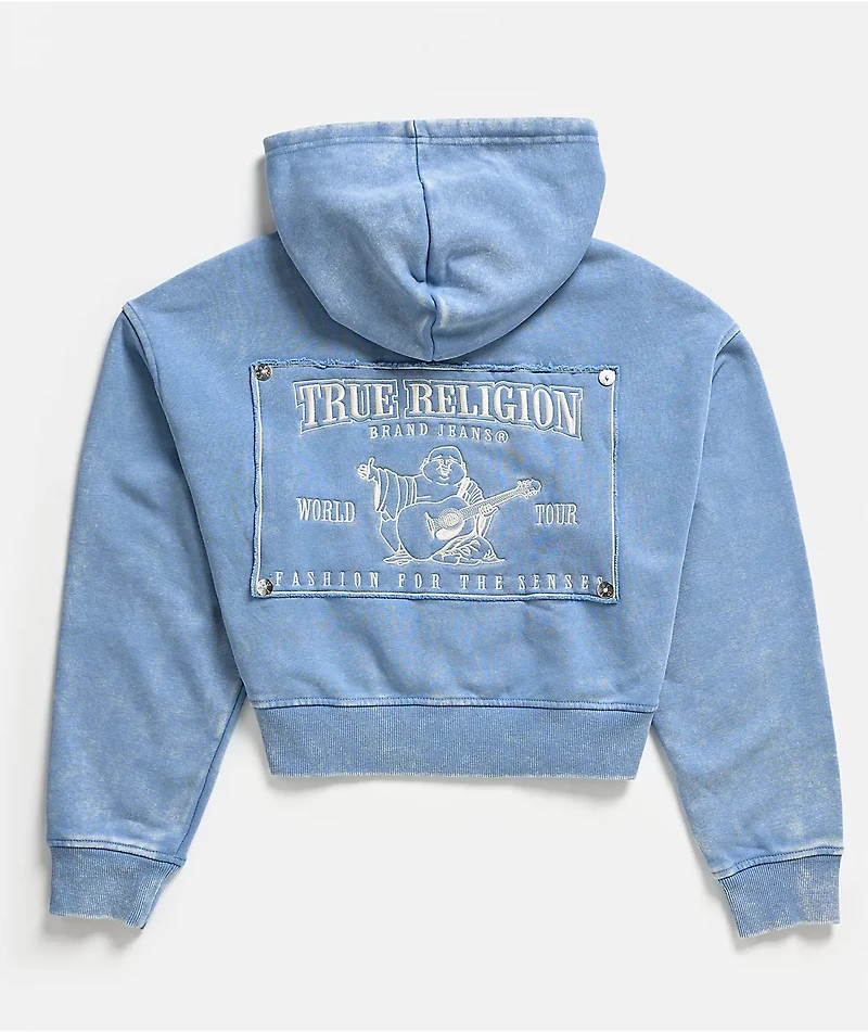 True Religion Vintage Blue Wash Crop Zip Hoodie