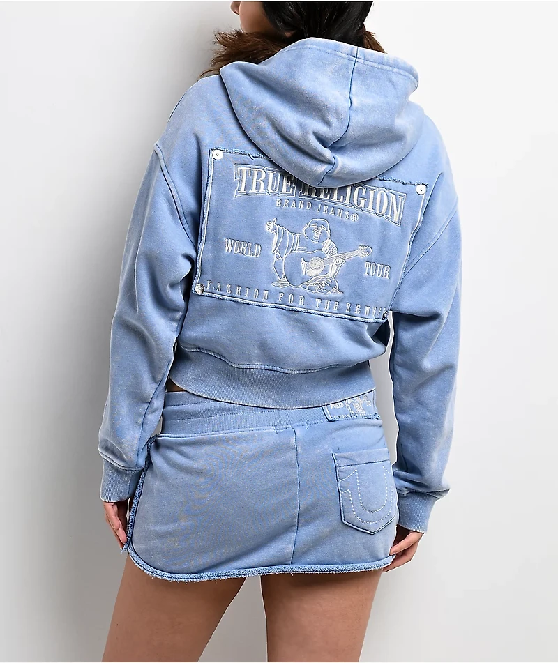 True Religion Vintage Blue Wash Crop Zip Hoodie