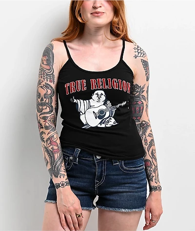 True Religion Vintage Flocked Logo Black Cami Tank Top