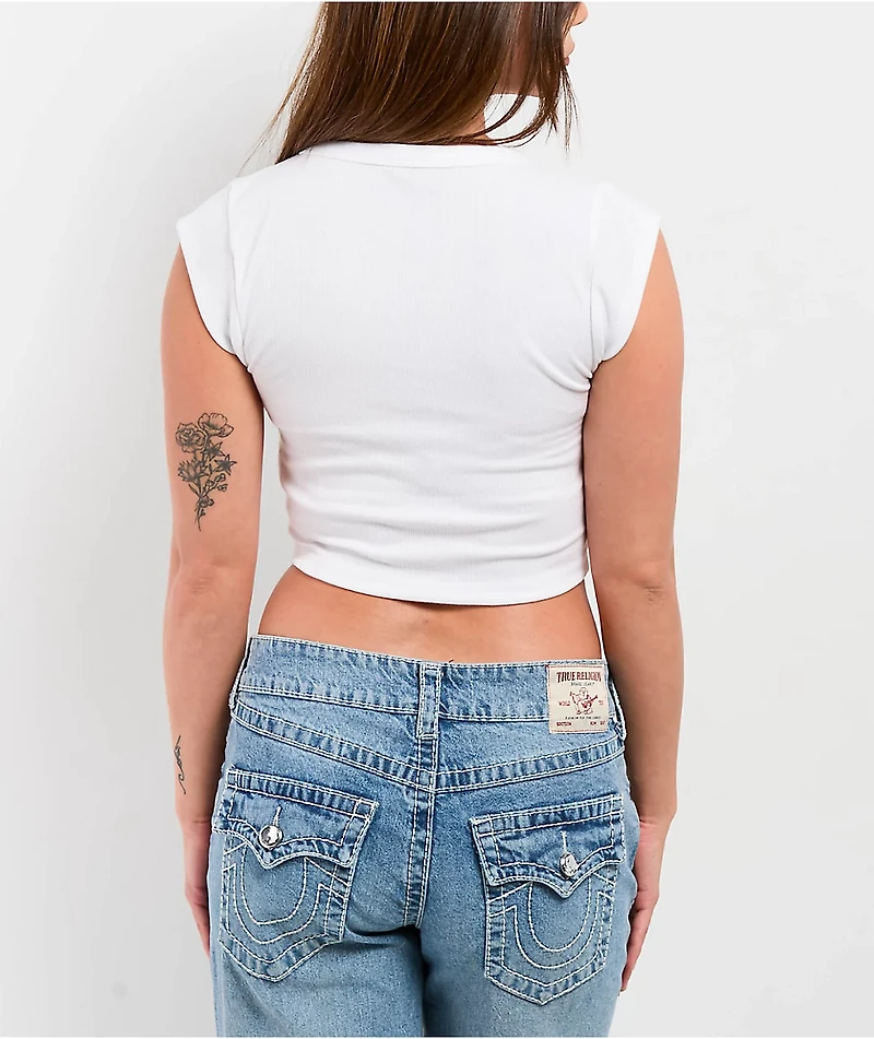 True Religion Vintage Logo Notch White Crop T-Shirt