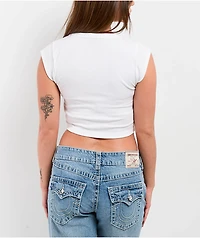 True Religion Vintage Logo Notch White Crop T-Shirt
