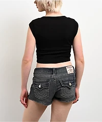 True Religion Vintage Logo V Notch Black Crop T-Shirt
