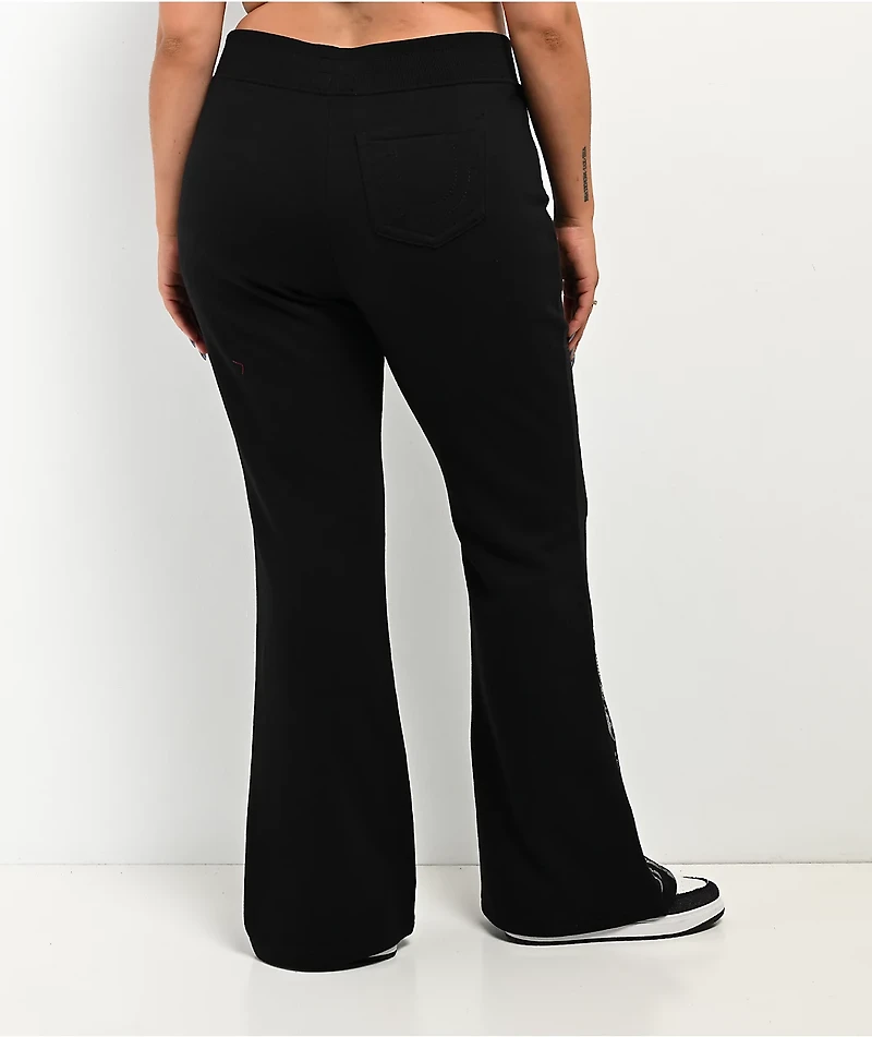 True Religion Virgin Mary Black Mid Rise Bootcut Sweatpants