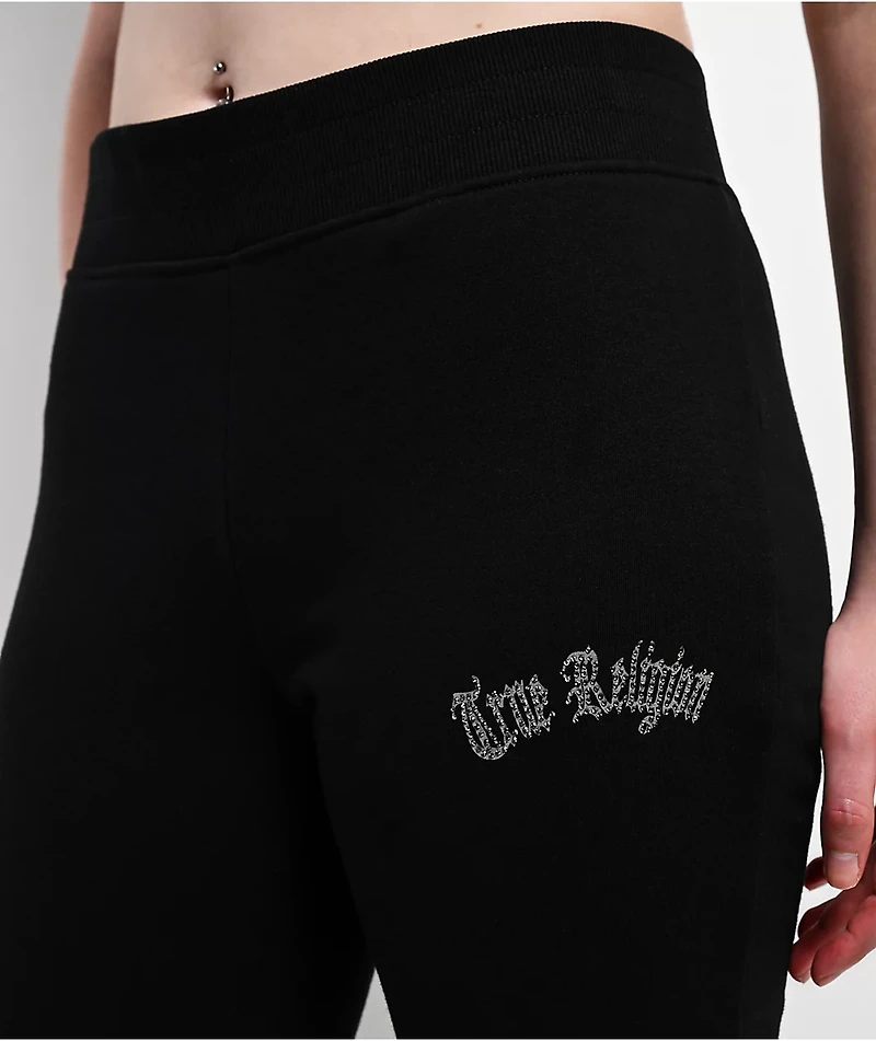 True Religion Virgin Mary Black Mid Rise Bootcut Sweatpants