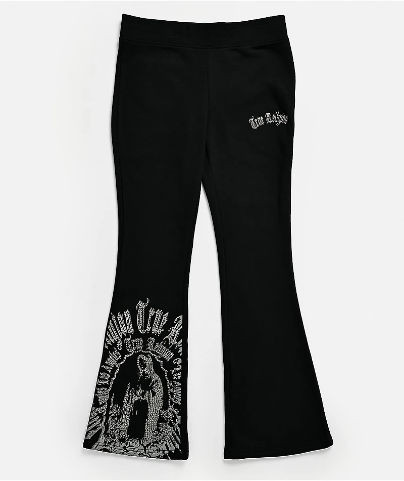 True Religion Virgin Mary Black Mid Rise Bootcut Sweatpants