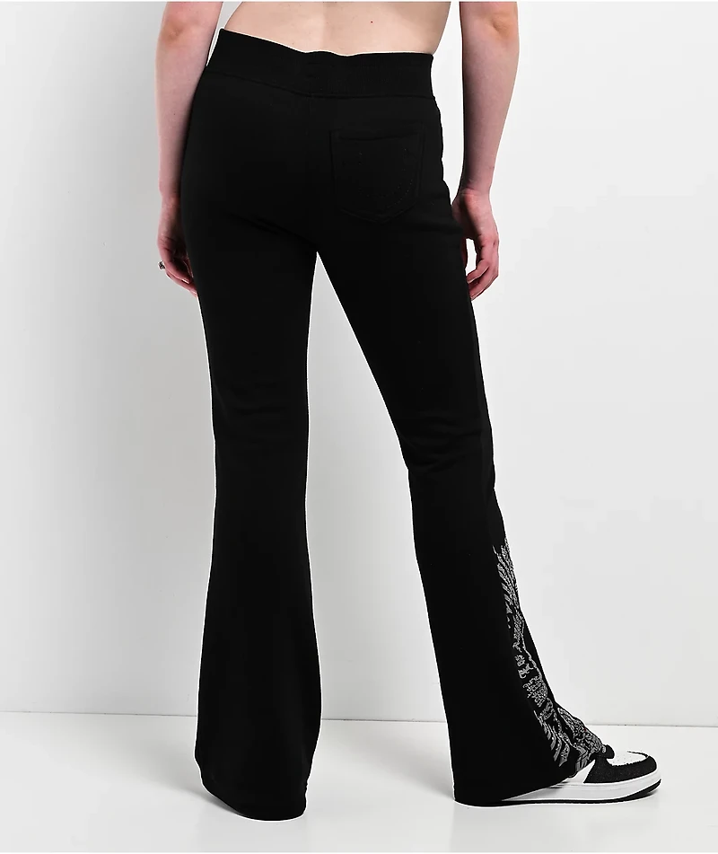 True Religion Virgin Mary Black Mid Rise Bootcut Sweatpants