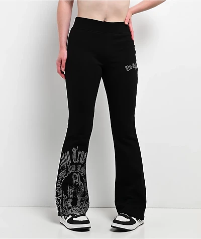 True Religion Virgin Mary Black Mid Rise Bootcut Sweatpants