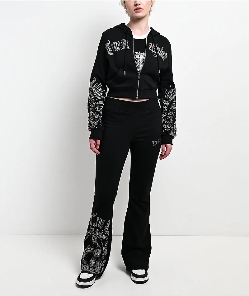 True Religion Virgin Mary Shrunken Black Zip Hoodie