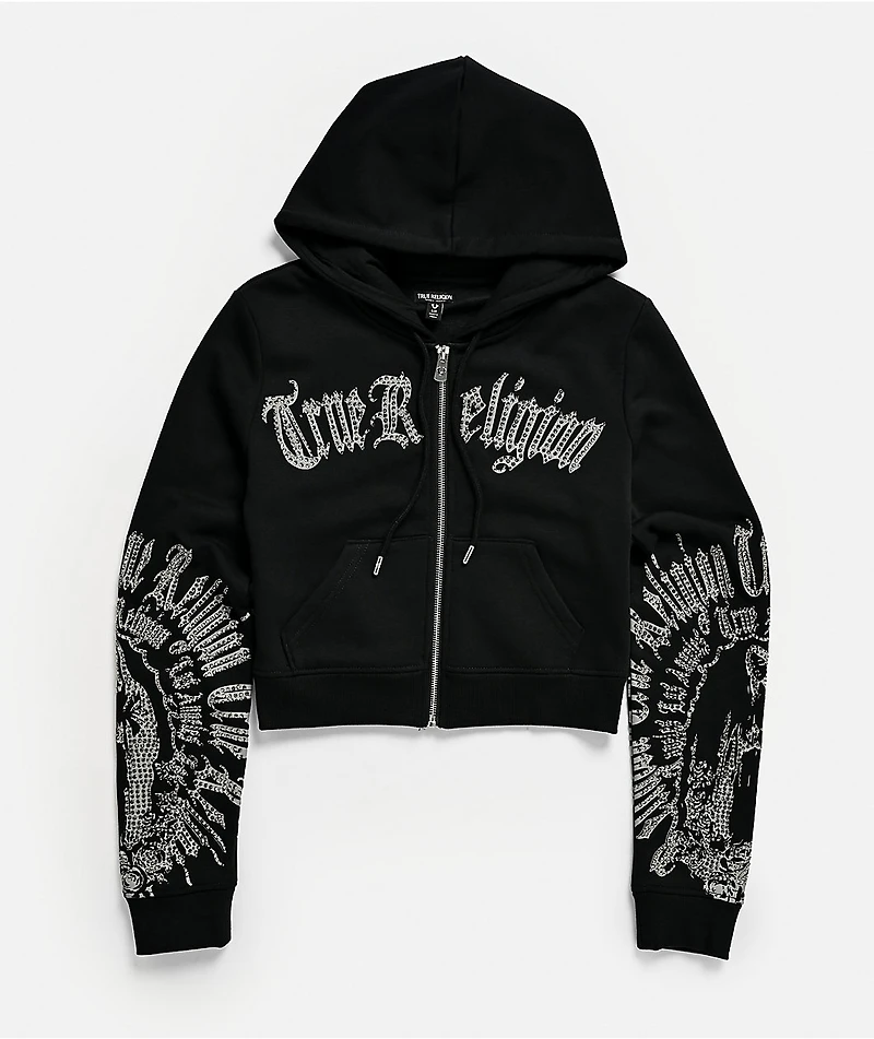 True Religion Virgin Mary Shrunken Black Zip Hoodie
