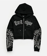 True Religion Virgin Mary Shrunken Black Zip Hoodie