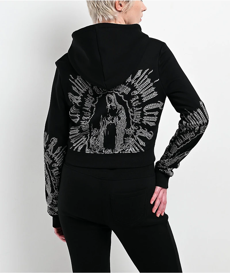 True Religion Virgin Mary Shrunken Black Zip Hoodie