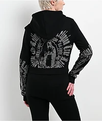 True Religion Virgin Mary Shrunken Black Zip Hoodie