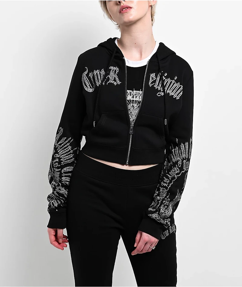 True Religion Virgin Mary Shrunken Black Zip Hoodie