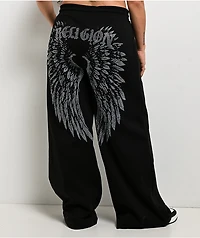 True Religion Winged Crystal Black Baggy Sweatpants