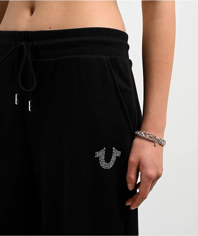 True Religion Winged Crystal Black Baggy Sweatpants