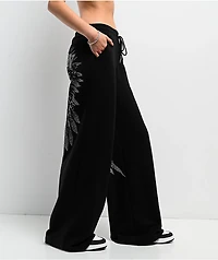 True Religion Winged Crystal Black Baggy Sweatpants