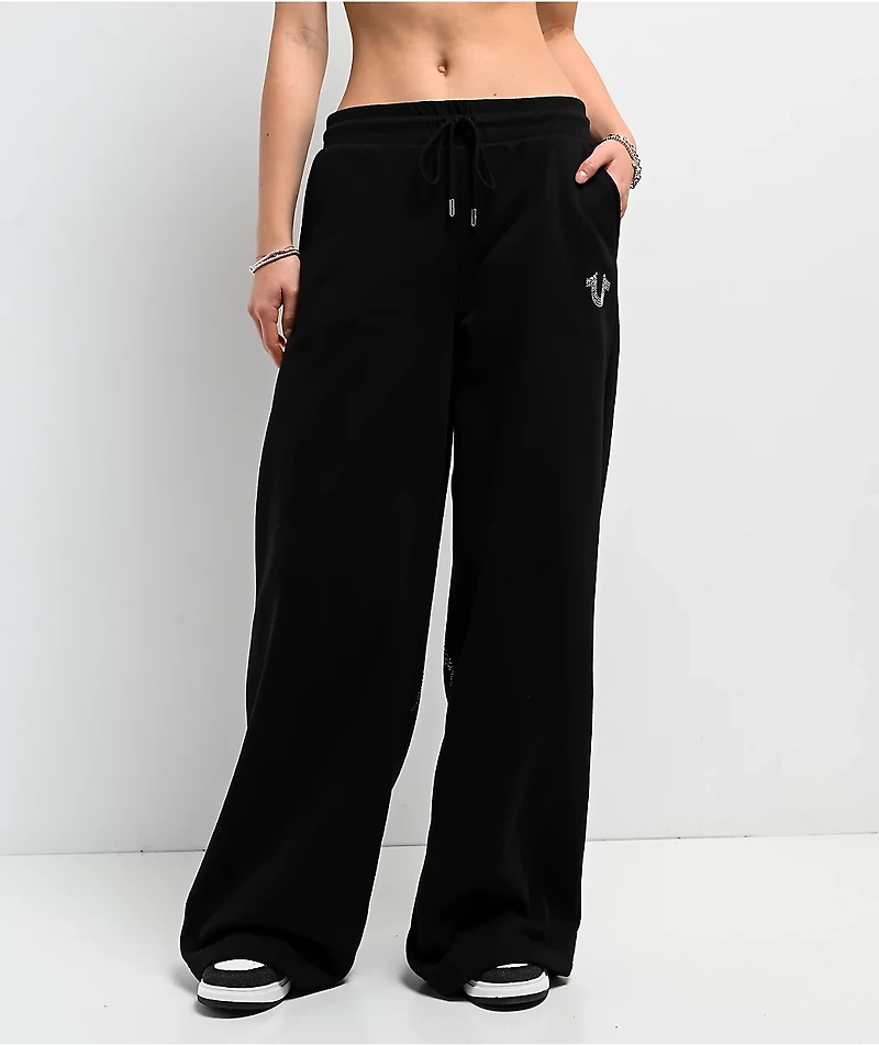 True Religion Winged Crystal Black Baggy Sweatpants
